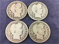 Four Silver Barber Quarters