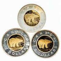 Lot 3 Sterling Silver & GP Canada $2 Coins