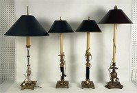 Four Tall Brass & Glass Lamps