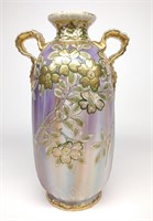 Nippon Raised Gold Floral Ribbon Handled Vase
