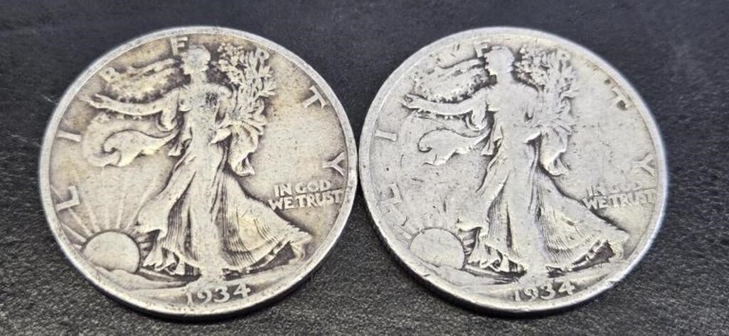 2 Each 1934 Walking Liberties (90% Silver)
