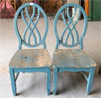 Teal Blue Wooden Chair Pair