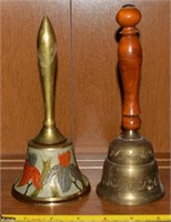 (2) Vintage Brass Bells w/ Enamel & Etched India