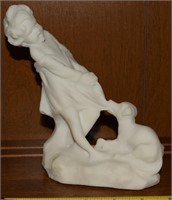 Vtg Carved Italian Soapstone Girl & Dog Figure