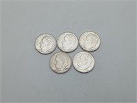 5 Great Quality 1957 Roosevelt Silver Dimes