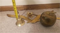 Brass Apple Dish, Unicorn Bell, Bird Décor