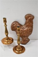 Copper Rooster Mold/Wall Decor, Candlesticks