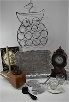 Owl Scrarf Holder, Clock, Tray, Glass Bowls, Decor