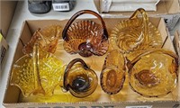 Glass Baskets Box Lot of Amber/Gold Colored Glass