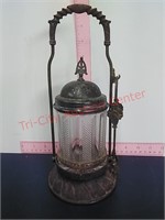 Victorian Glass Olive Pickle Jar Stand & tongs
