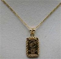 14K y gold 20" necklace, fine figaro w/ rose