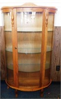 30 Bow Front Oak Curio Cabinet with 3 Glass Shelve