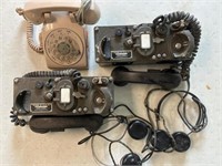 Field phones with headsets one Vintage rotary