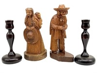 (2) J. Pinal Wood Carved Figures 9.5” and Wood