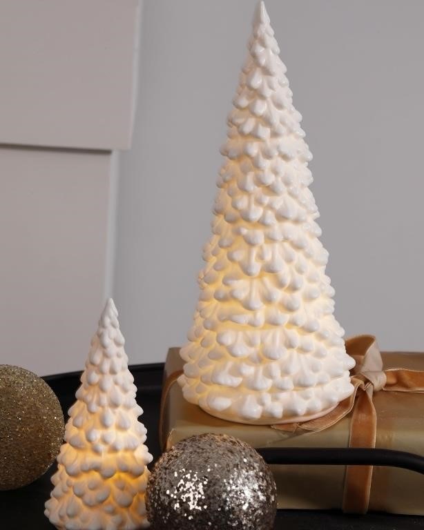 Ceramic Christmas Tree Set of 2, Led Porcelain Chr