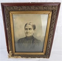 Antique Ornate Framed Picture W/ Old Lady