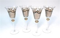 Set of four leaded crystal etched 9.25" goblets