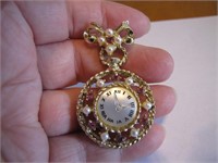 Vintage Faux Clock Brooch Pin