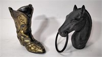 Cast Iron Horse Head Hitching Post & Cowboy Boot