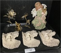 Glazed Ceramic Angel Busts, Musical Figure.