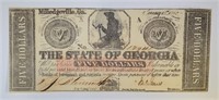 1862 $5.00 STATE OF GEORGIA MILLEDGEVILLE CU