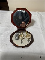 Vintage folding compact markup mirror and earrings