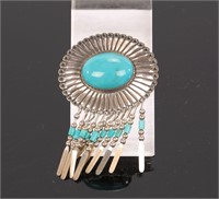 QUOC NATIVE AMERICAN STERLING TURQUOISE BROOCH