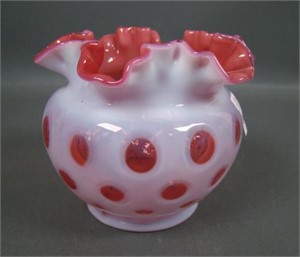 Fenton Cranberry Opal Crimped Ruffled Vase