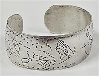 Vintage Southwest Storyteller Silver Cuff Bracelet
