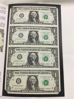 Sheet of 1985 Uncut 1$ Bills