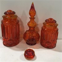 Orange art glass vases and decanter