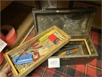 OLD TOOL BOX W/ MISC. TOOLS