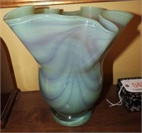 Large Czech hand blown ruffled art glass vase