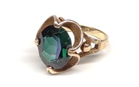 10K Gold Baden & Foss Syn. Emerald Ring (sz 5.75)