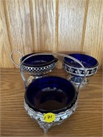 BLUE GLASS CONDIMENT DISHES