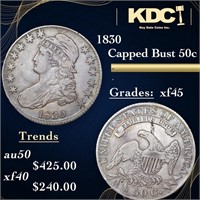 1830 Capped Bust Half Dollar 50c Grades xf+