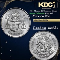 1951 Mexico 25 Centavos Silver Santos Collection K