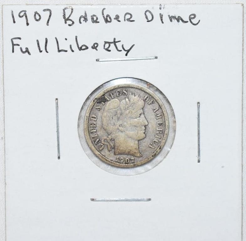 COIN - 1907 FULL LIBERTY BARBER DIME