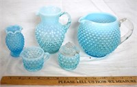 LOT - VINTAGE FENTON BLUE OPALESCENT HOBNAIL GLASS