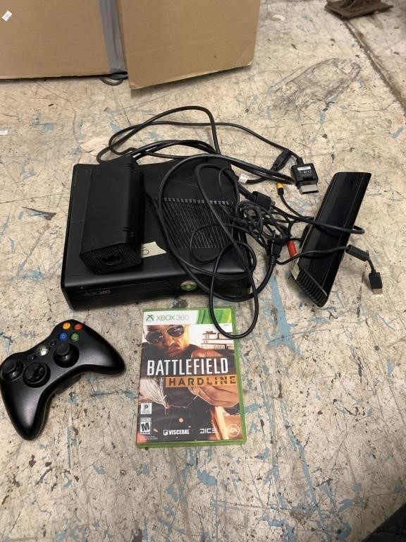 Xbox 360 with cables, controllers, games untested