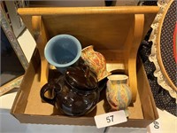 Blue Pfaltzgraff Cup, Small Wood Shelf & Other