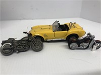 Toy motorcycles and car