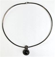 Vint. Collar Necklace/Sterling Taxco Onyx Pendant