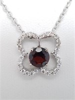 1.05 Ct Garnet Diamond Pendant Necklace 14 Kt