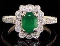 14K White Gold 1.64 ct Emerald and Diamond Ring