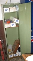 Metal garage cabinet with contents including