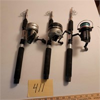 Three Telescoping Fishing Rods with Reels