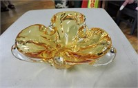 Chalet Glass Amber Ashtray W/ Label 8"D