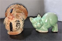 Vintage Turkey & Cat Planters