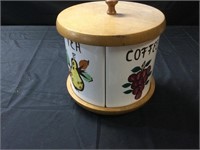 Vintage ceramic canister set on lazy Susan